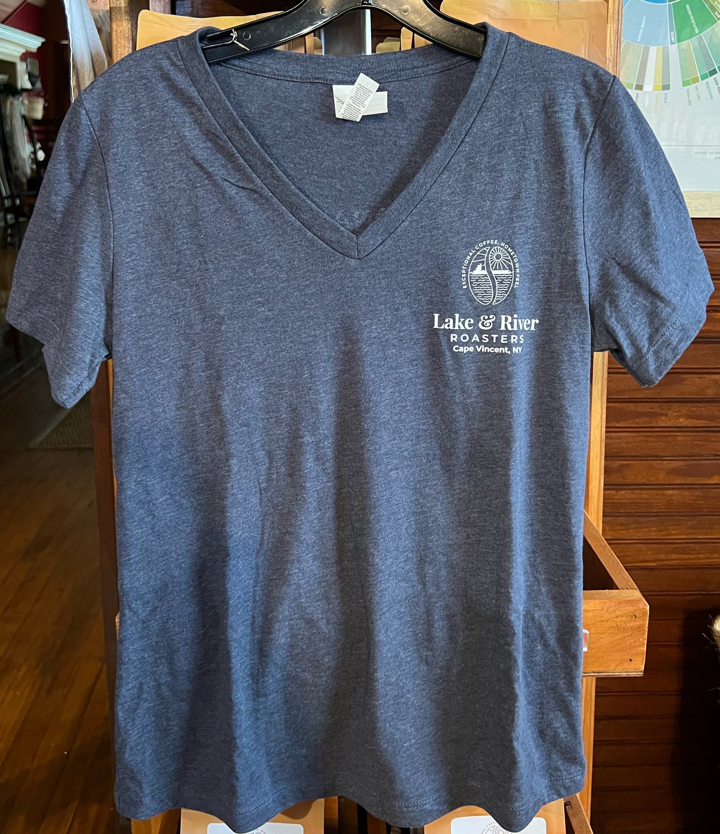 Lake and River Roasters Ladies V-Neck T-shirt - Heather Navy