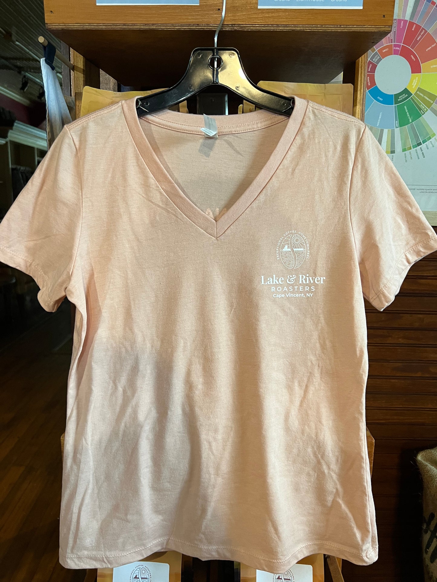 Lake and River Roasters Ladies V-Neck T-shirt - Heather Peach